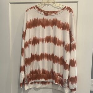 Women's Tie-Dye Long Sleeve Top - Brown and White